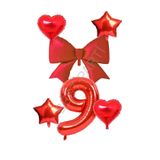 Kırmızı Renk Kalp Yıldız Fiyonk Rakam Folyo Balon Seti Yaş 9
