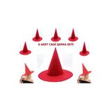 Kırmızı Renk Keçe Cadı Şapkası Yetişkin Çocuk Uyumlu 6 Adet JUKP-198306