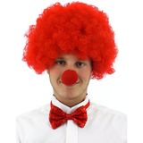 Kırmızı Renk Kıvırcık Afro Bonus Peruk Takma Saç Kırmızı Burun Seti (5047)