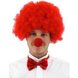 Kırmızı Renk Kıvırcık Afro Bonus Peruk Takma Saç Kırmızı Burun Seti