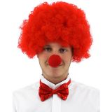 Kırmızı Renk Kıvırcık Afro Bonus Peruk Takma Saç ve Kırmızı Burun Seti (4604)