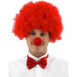 Kırmızı Renk Kıvırcık Afro Bonus Peruk Takma Saç Ve Kırmızı Burun Seti (5433)