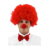 Kırmızı Renk Kıvırcık Afro Bonus Peruk Takma Saç ve Kırmızı Burun Seti (5440)
