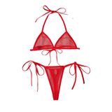 Kırmızı Renk Likralı Transparan Tül Regular Fantezi String Bralet İç Çamaşırı Takımı