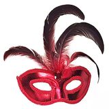 Kırmızı Renk Rugan Kaplama Kırmızı Tüylü Parti Maskesi 18X20 Cm Bx40