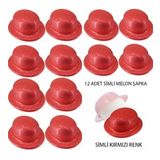 Kırmızı Renk Simli Melon Yuvarlak Parti Şapkası 12 Adet