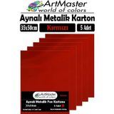 Kırmızı Renkli 35X50 Metalik Aynalı Fon Kartonu 5 Adet 1 Paket Artmaster Metalik Aynalı Fon Kartonu