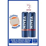 Kırmızı Renkli Dudak Bakım Kremi Ve Nude Dudak Bakım Kremi 4,8gr, Spf30, Nemlendirici, Cüzdan Hediye