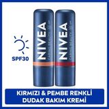 Kırmızı Renkli Dudak Bakım Kremi ve Nude Renkli Dudak Bakım Kremi, SPF30, Dudak ve Yanaklar İçin