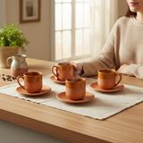 Kırmızı Renkli Toprak Fincan Takımı 6’lı Set - Hardal