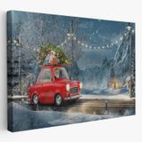 Kırmızı Retro Arabası ile Noel Baba Dekoratif Kanvas Tablo, Duvar Dekoru 3752