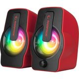 Kırmızı - Rgb Işıklı 1+1 Hoparlör Speakaer Set USB Kablo 2.0 Multimedya - 6W (4887) - Ahşap