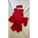 Kırmızı Ribana Çocuk Şort Bluz Bandana File Çorap Set - Hediyelik - 18 - 24 Ay