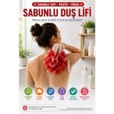 Kırmızı Sabunlu Duş Lifi Sabun İçeren Köpüren Banyo Lifi Yumuşak Dokulu Pratik Duş Kesesi Askılı Lif