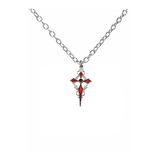 Kırmızı Sacina Gotik Haç Figürlü Unisex Kolye – 60 Cm Zincirli, Alternatif & Vintage Metal Takı