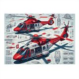 Kırmızı Sağlık Helikopter Çizimi Hediyelik Ahşap Tablo 25cmX 35cm