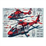 Kırmızı Sağlık Helikopter Çizimi Hediyelik Ahşap Tablo 50cmX 70cm