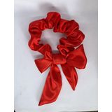 Kırmızı Saten Fiyonklu Saç Tokası, Elastik Scrunchie,Saç Acıtmayan Toka