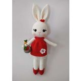 Kırmızı Sepetli Şirin Tavşan Uyku Arkadaşı Amigurumi Organik Oyuncak