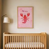 Kırmızı Sevimli Istakoz Çocuk Odası Duvar Posteri Çerçeveli Tablo Duvar Dekorasyonu - 21 x 30 - Ahşap Çerçeveli