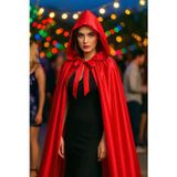 Kırmızı Şeytan Pelerini Kapşonlu 120 cm Halloween Kostüm Aksesuarı