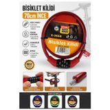 Kırmızı Şifreli Bisiklet Kilidi 70 cm İnce 1 Adet K-3668 Çelik Halat Plastik Kaplamalı Bisiklet Kiliti Scooter Kapı Şifr