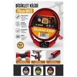 Kırmızı Şifreli Bisiklet Kilidi 70 Cm İnce 1 Adet K-3668 Çelik Halat Plastik Kaplamalı Bisiklet Kiliti Scooter Kapı Şifreli