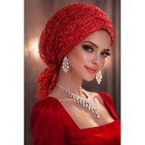 Kırmızı Simli Abiye Tokalı Bone