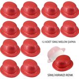 Kırmızı Simli Melon Yuvarlak Parti Şapkası 12 Adet