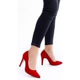 Kırmızı Süet Aynalı Stiletto Topuklu Kadın Klasik Ayakkabı 1501E