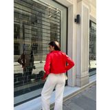 Kırmızı Suni Deri Biker Ceket - Kadın - Süper Slim Fit
