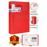 Kırmızı Sunum Dosyası 100 Lü 3 Adet Poşet Dosyalı Katalog Dosyası 100 Poşetli Kendinden Dosya Plastik Kapaklı