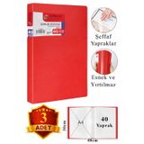 Kırmızı Sunum Dosyası 40 Lı 3 Adet Poşet Dosyalı Katalog Dosyası 40 Poşetli Kendinden Dosya Plastik Kapaklı