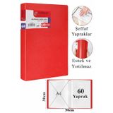 Kırmızı Sunum Dosyası 60 Lı 1 Adet Poşet Dosyalı Katalog Dosyası 60 Poşetli Kendinden Dosya Plastik Kapaklı