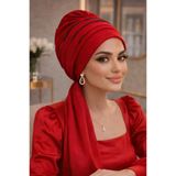 Kırmızı Taşlı Atkılı Abiye Bone