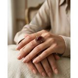 Kırmızı Taşlı Otantik Bronz Vintage Ayarlanabilir Kadın Yüzük Tasarım Takı