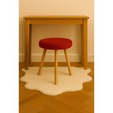 Kırmızı Teddy Yuvarlak Puf Bench Ahşap Modern Ayak Dekoratif Peluş Tabure