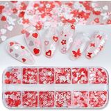 Kırmızı Tırnak Süsleme Folyo Pulları Karışık Dizayn Kelebek Kalp Çiçek Nail Art