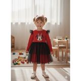 Kırmızı Tüllü Uzun Kollu Penye Kız Çocuk Elbisesi - 9 - 10 Yaş