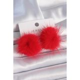Kırmızı Tüylü Ponpon Model Kadın Küpe - Lisinya - 001-Renkli