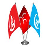 Kırmızı Ülkü Ocakları - Kırmızı Üç Hilal - Mavi Ülkü Ocakları - Üçlü Saten Masa Bayrağı Set