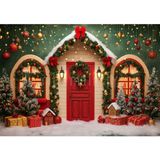 Kırmızı ve Altın Noel Köyü 200X150CM Arka Plan Stüdyo Fonu