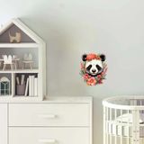 Kırmızı ve Turuncu Çiçek Taçlı Panda Duvar Stickerı