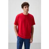 Kırmızı Waffle İnterlok Yüzeyi Dokulu Oversize Fit Basic Erkek T-Shirt - 88379