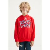 Kırmızı Yazı Baskılı Kanguru Cepli Kapüşonlu Standart Kalıp Erkek Çocuk Sweatshirt - 11002