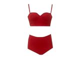 Kırmızı Yüksek Bel Bikini Alt Üst Takım (36)