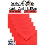 Kırmızı Zarf 13X18 cm 50 Adet Kırmızı Mektup Zarfı Davetiye Zarfı Kartpostal Çekiliş Hediy - Çok Renkli