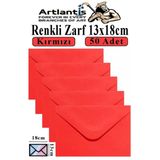 Kırmızı Zarf 13X18 Cm 50 Adet Kırmızı Mektup Zarfı Davetiye Zarfı Kartpostal Çekiliş Hediye Zarfı