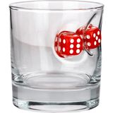 Kırmızı Zarlı Özel Viski Bardağı Zar 300CC - Şeffaf - 300 ml