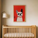Kırmızı Zeminli Köpek Çocuk Odası Duvar Posteri Çerçeveli Tablo Duvar Dekorasyonu - 21 x 30 - Ahşap Çerçeveli